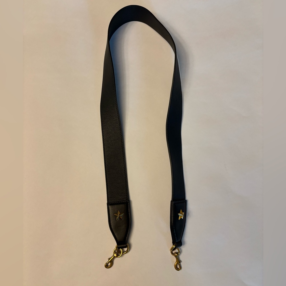 Stylish Black Leather Bag Strap with Gold Accents
